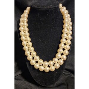 Vtg Napier Double Strand Faux Pearl Necklace Gold Tone Adjustable 17-20 In READ
